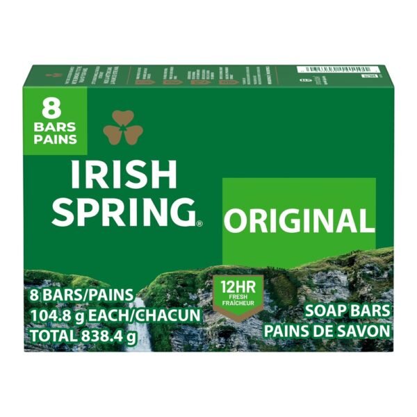Irish Spring Original Deodorant Bar Soap for Men, With Flaxseed Oil, 3.7 oz Bar (8 Pack)