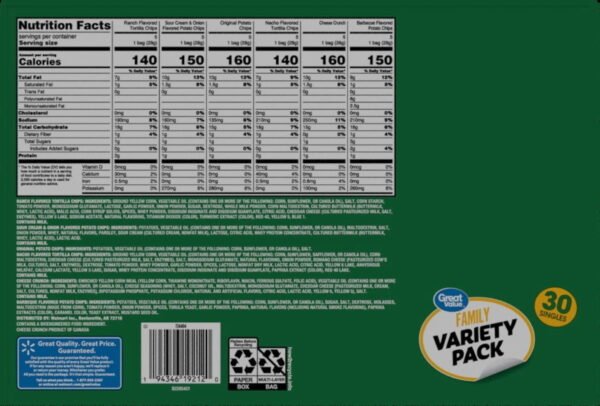 Family Variety Chips Pack, 1 oz Bags, 30 Count