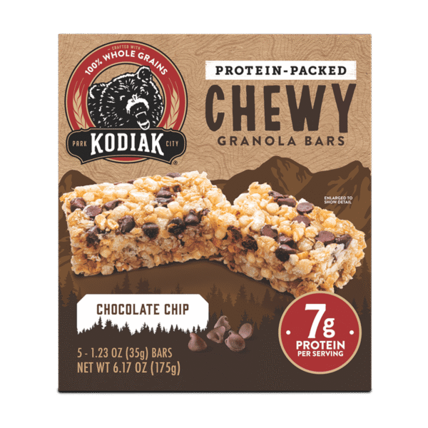 f211c793-5227-4ae3-9622-0dfd0fb89275.3746ac305b05f4b0905ede315a153491.png (3 pack) Kodiak Chocolate Chip Chewy Protein Granola Bars, 1.23 oz, 5 Count Cardboard Box