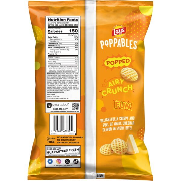 f34e9759-b67a-4006-9dc1-c9c6fd5d81b1.44ad32c3e2fb8b5a00d78fdaa3b3d2f9.jpeg Lay's Poppables White Cheddar Flavored Potato Snack Chips, 5 Oz Bag