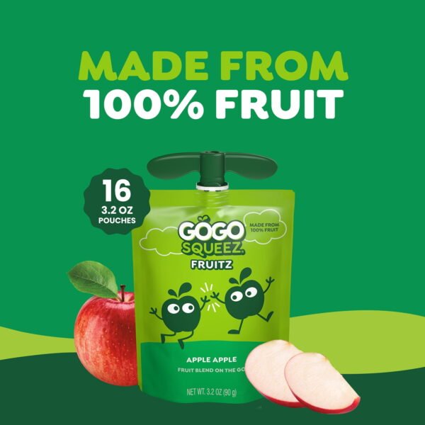GoGo squeeZ No Sugar Added Apple Applesauce & Fruit Puree Pouches, 3.2 oz (16 Pack)