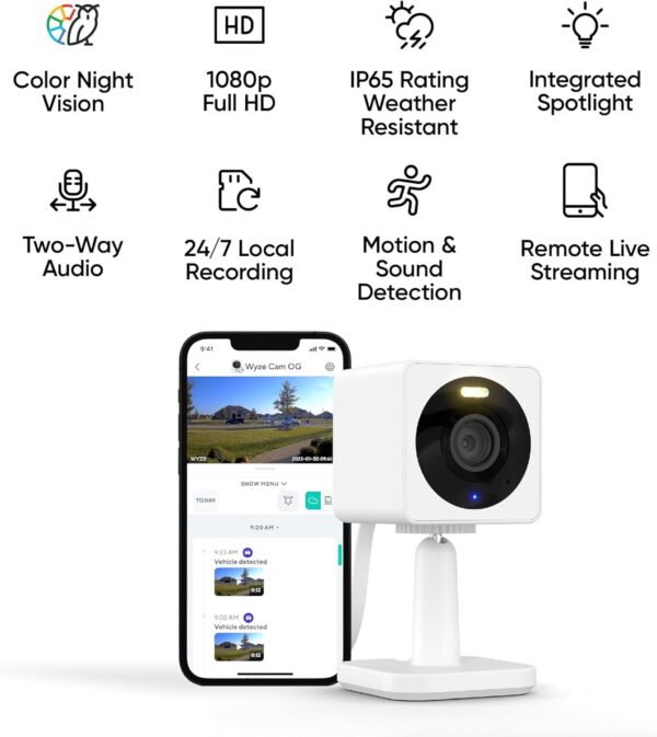 Wyze Cam OG 1080p Indoor and Outdoor Security Camera - Color Night Vision, Spotlight