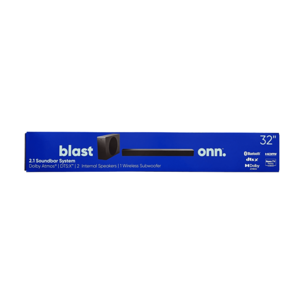 Onn 2.1 Soundbar System with Wireless Subwoofer, 480W Peak Power, Bluetooth, Black