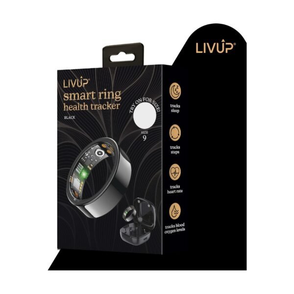 LIVEUP Smart Ring, Sleep & Heart Rate Tracking, Blood Oxygen Monitoring, Waterproof, Size 9, 1 Count
